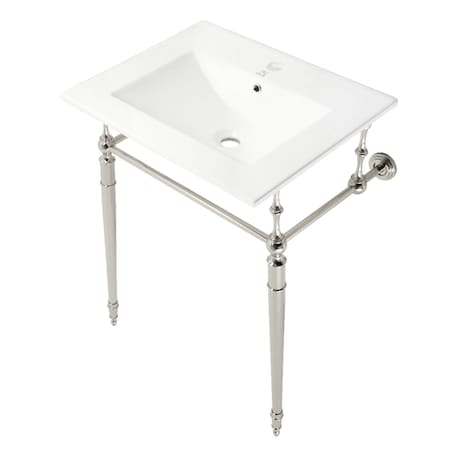 Kingston Brass 24Inch Console Sink with Brass Legs Single Hole, WhitePolished Nickel KVPB24187W1PN